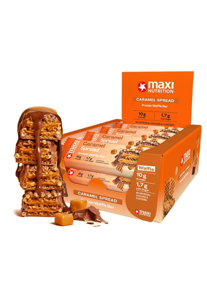 Maxi Nutrition Caramel Spread Protein Waffle Bar 39g | 10g Protein, Low Sugar, No Artificial Colours or Flavours (Pack of 12pcs ) - Image 1